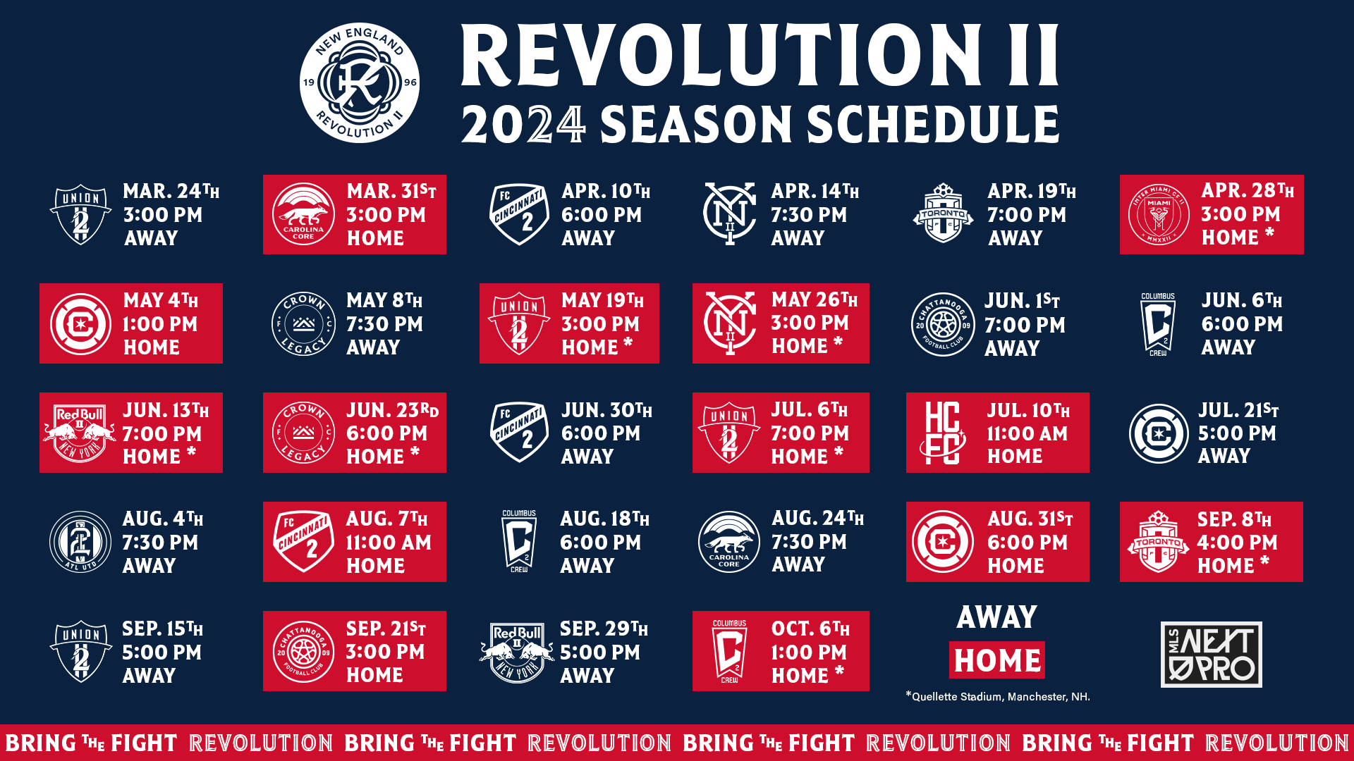 Calendrier 2024 de la révolution II pour la saison MLS NEXT Pro Series 80